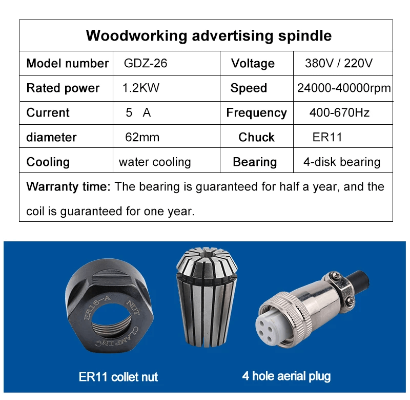 1,2 kW vesijahutusega cnc-spindli mootor