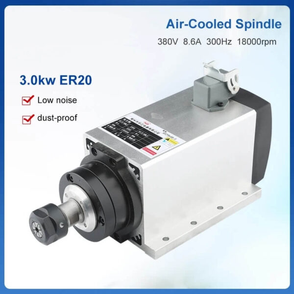 3.0kw ER20 motor de eixo refrigerado a ar 4 rolamentos flange quadrada