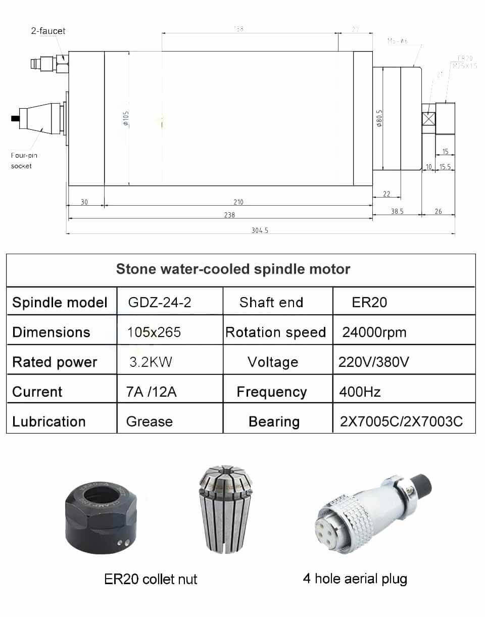 Trục chính làm mát bằng đá 3,2kw