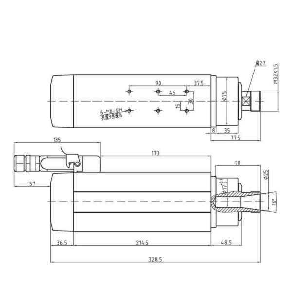 3,5 kW quadratischer luftgekühlter Spindelmotor