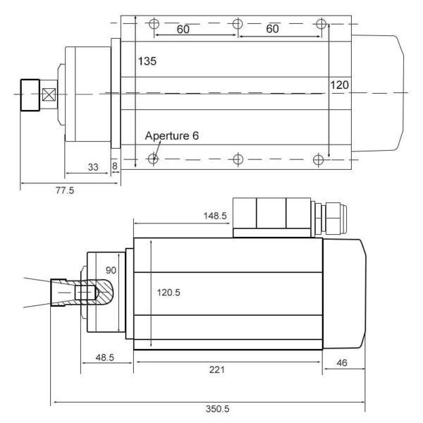 Motori me bosht ftohjeje ajri katror CNC 6,0 kw 18000 rpm