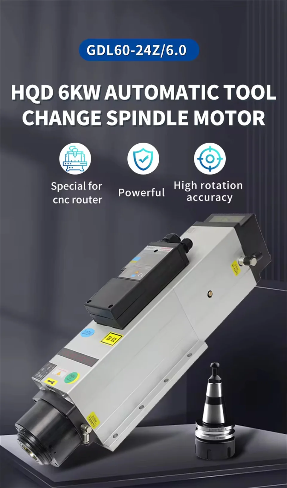 6kw 공냉식 atc 스핀들 모터 iso30