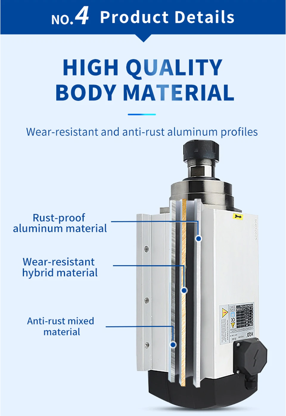 Moteur de broche ER32 à refroidissement par air de 7,5 kW