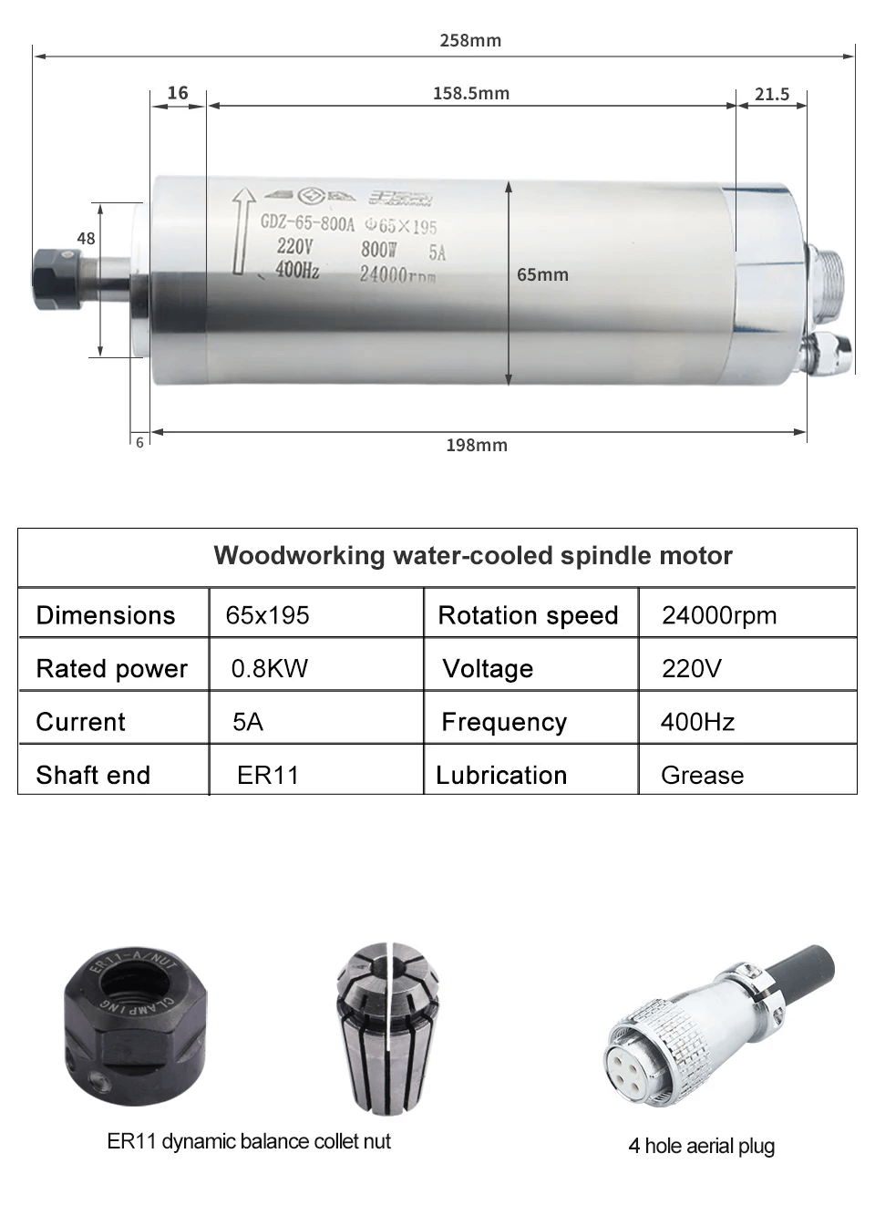 800w cnc шпинделен мотор с водно охлаждане