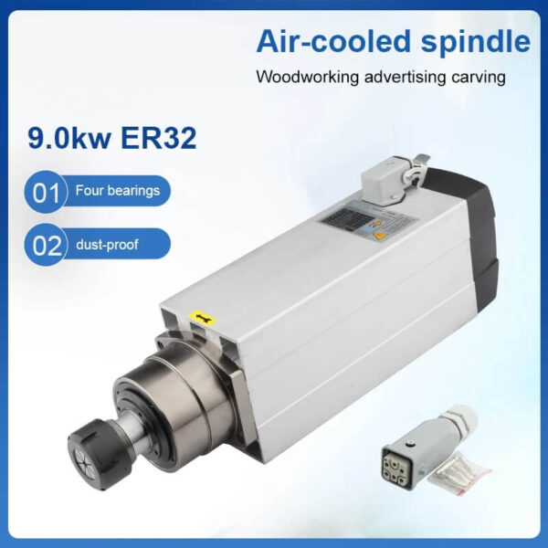 9KW ER32 Square Air-Cooled Spindles Motor 4 Ceramic Bearings