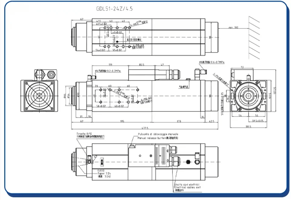 ATC-Spindel luftgekühlt 4,5 kW automatischer Werkzeugwechsel