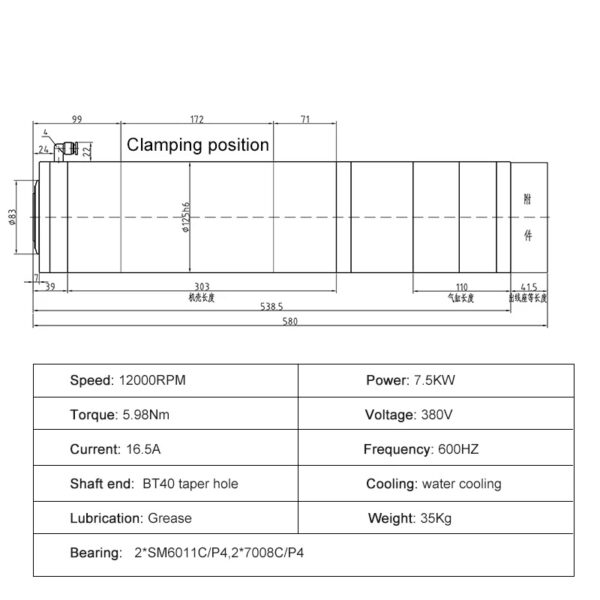 ATC spindle motor 7.5kw BT40 cnc ավտոմատ գործիքափոխիչ