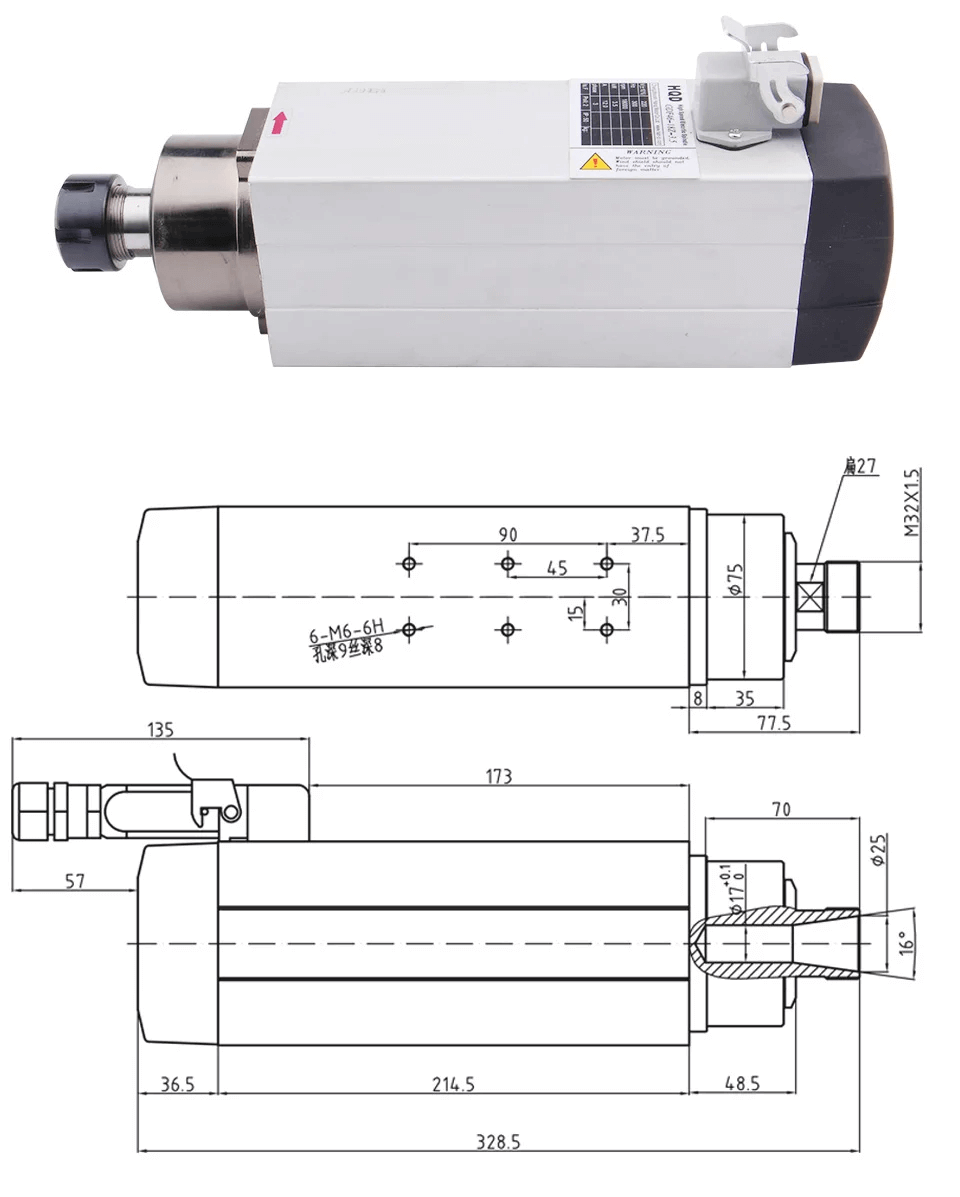 air cooled square ac spindle motor