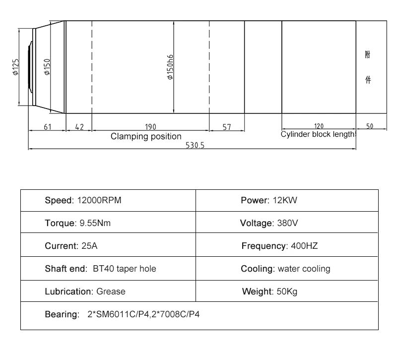 แกน ATC มอเตอร์แกนระบายความร้อนด้วยน้ำ 12KW