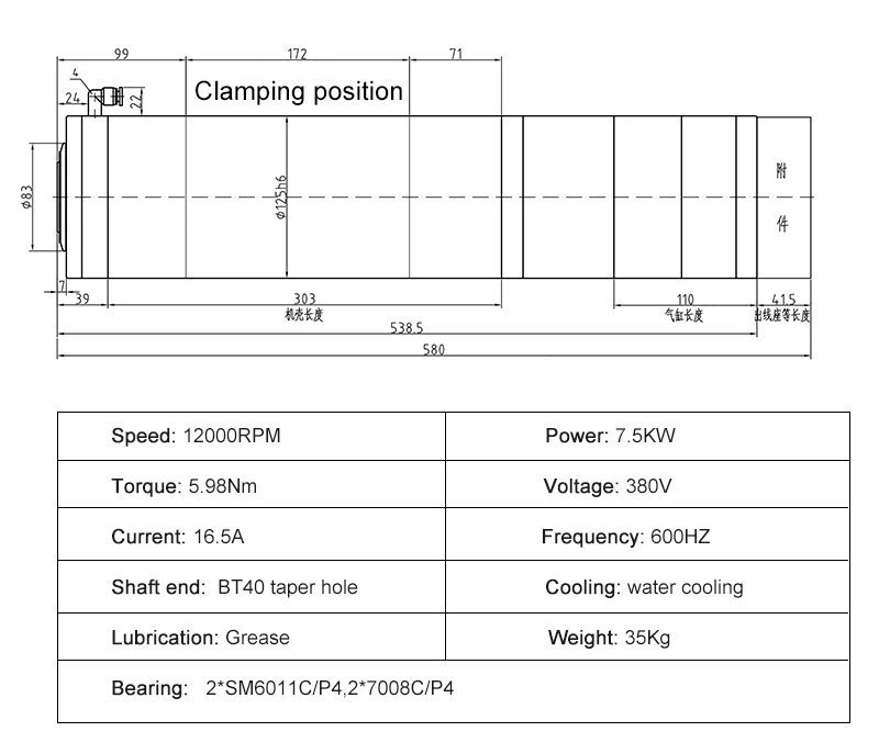 自動工具交換 7.5kW 水冷スピンドル