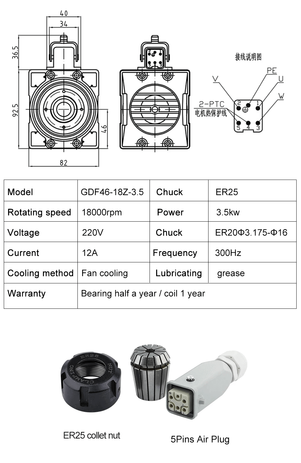 China fábrica 3.5kw motor spinde roteador cnc refrigerado a ar