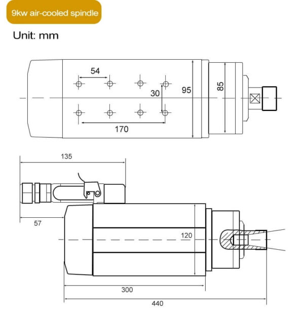 cnc шпиндел 9kw двигател с въздушно охлаждане