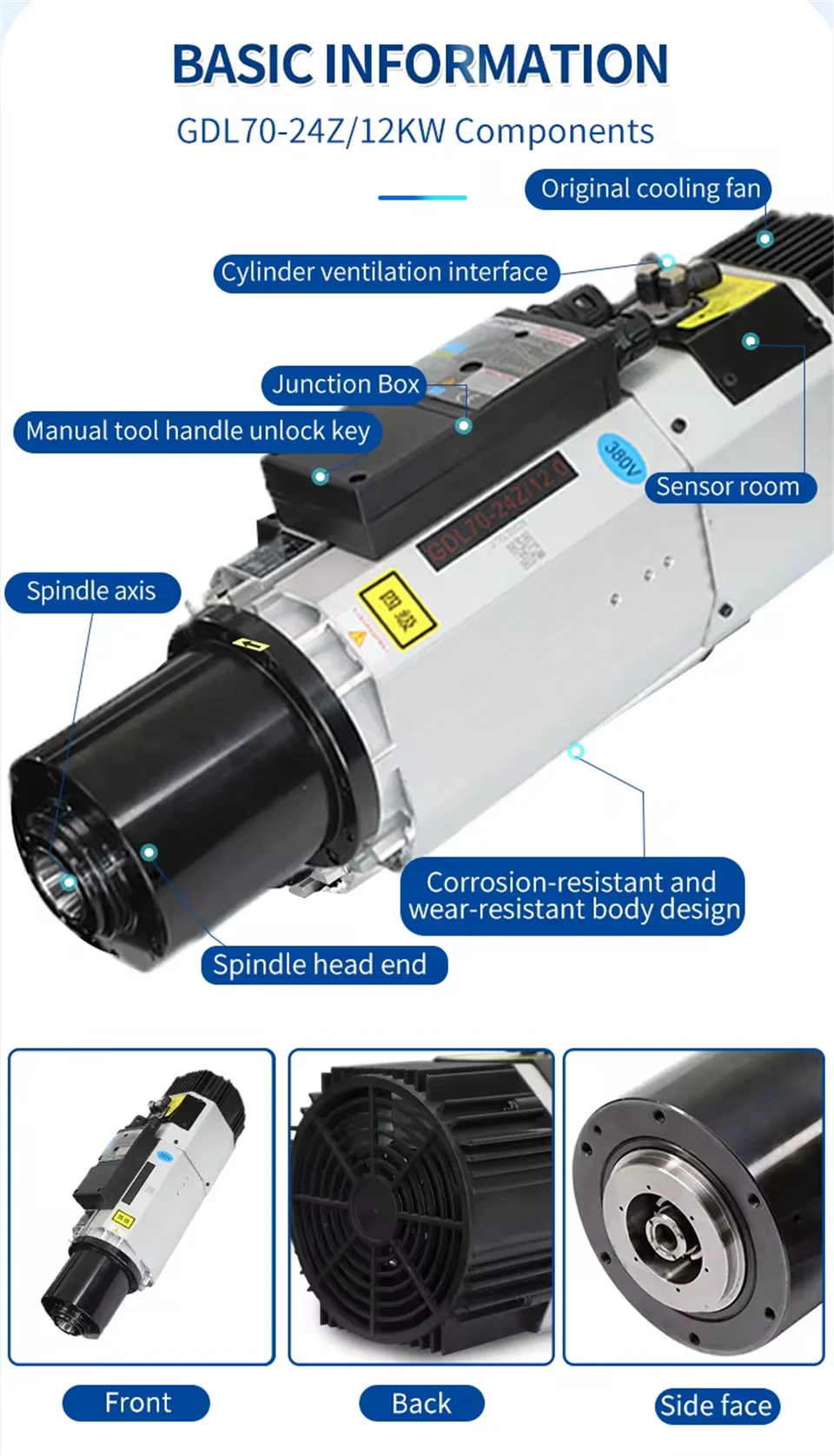 CNC スピンドル モーター HSK 12kw