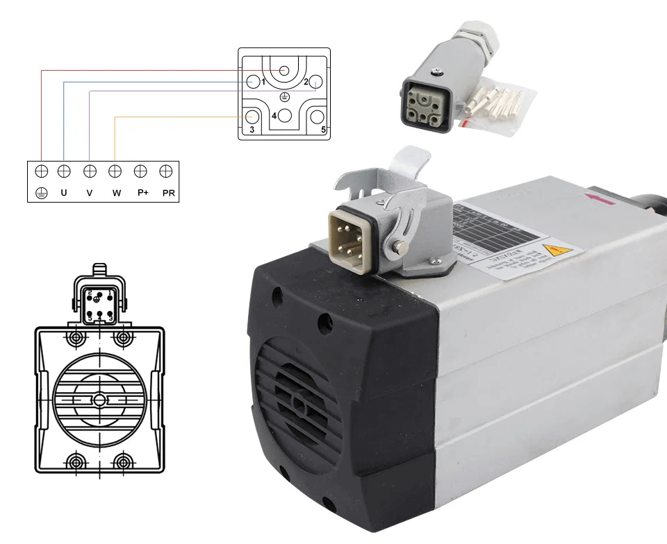 Moteur de broche cnc carré refroidi par air à grande vitesse 3,5 kw