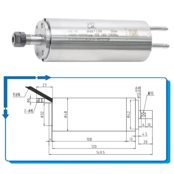 вретено мотор 300w вретено со водено ладење