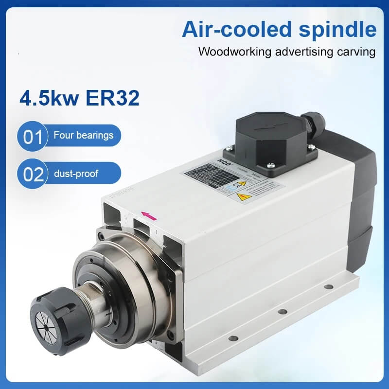 Square Air Cooled Spindle Motor 1.5/2.2/3/4.5/6KW Engraving Machine with Fly Edge Woodworking Advertising High Speed Air Cooling