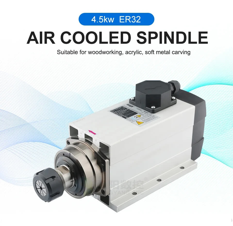 Square Air Cooled Spindle Motor 1.5/2.2/3/4.5/6KW Engraving Machine with Fly Edge Woodworking Advertising High Speed Air Cooling